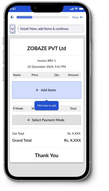 Adding items to the sample receipt